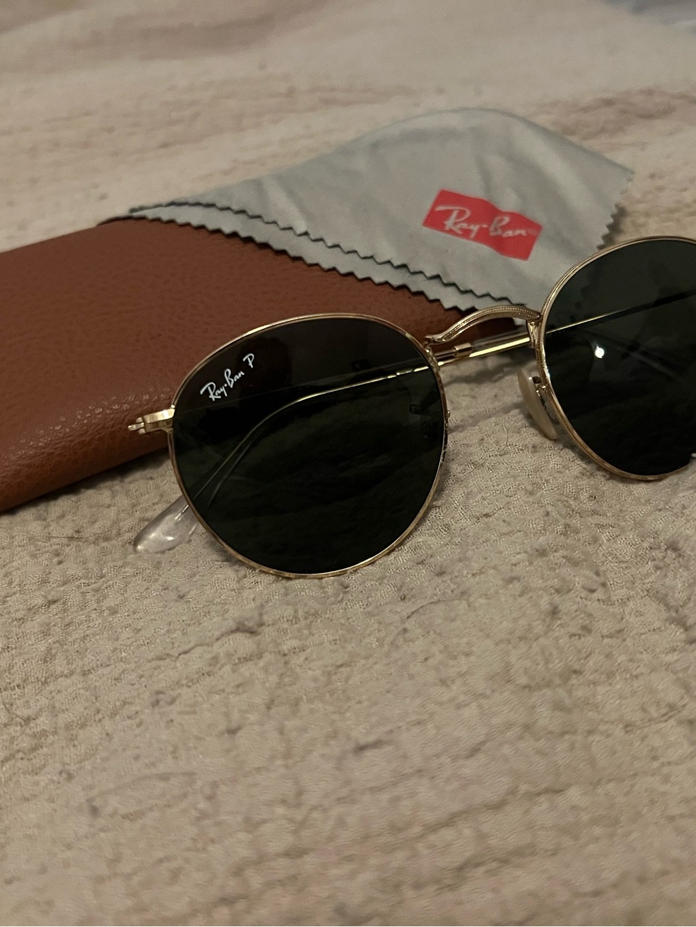 Ray-Ban Gold Frame Sunglasses with Dark Green Lenses